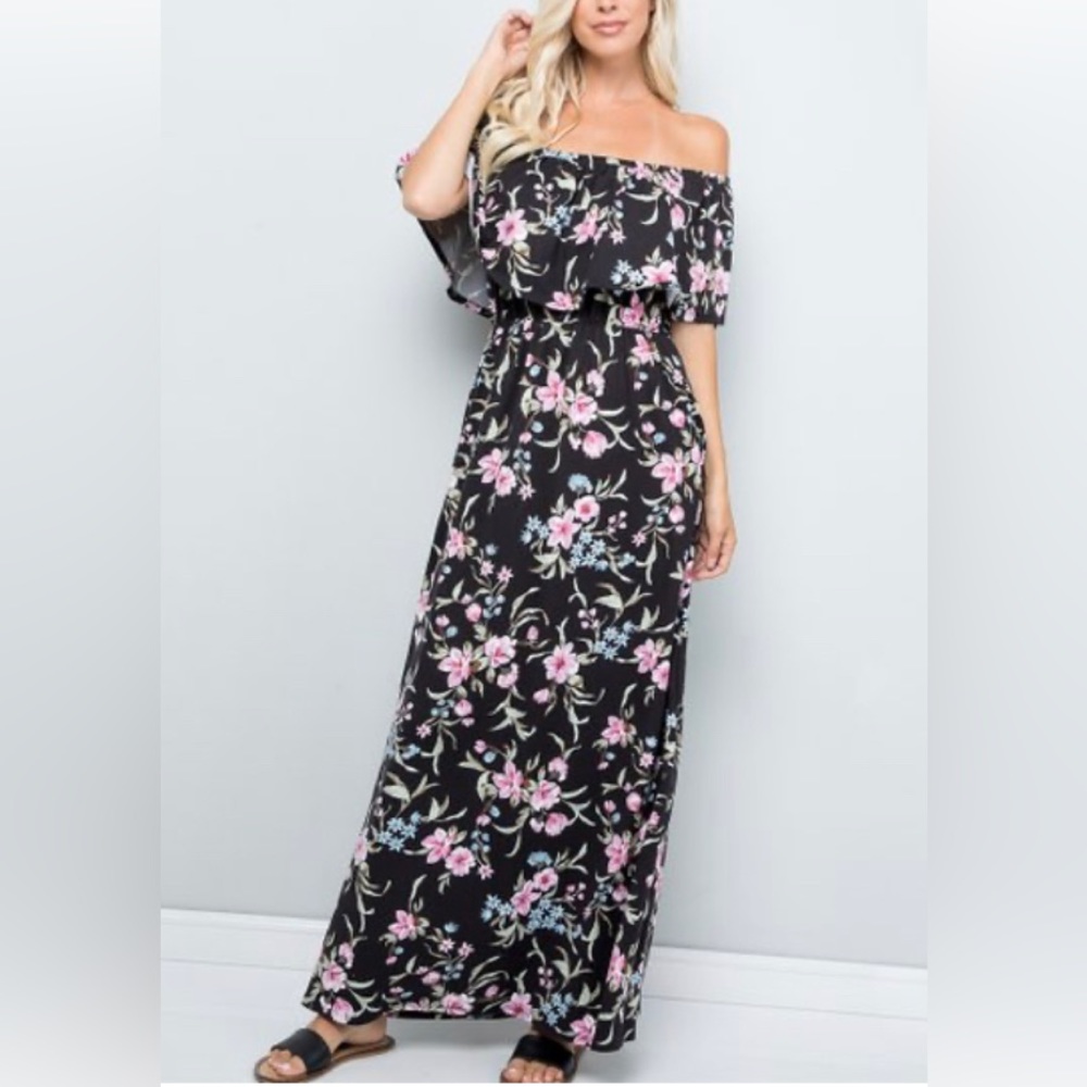 Celeste Sz Med floral floor length maxi, NWT, pockets, feminine, drop shoulder